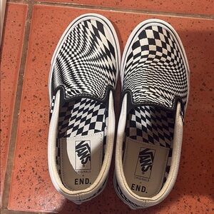Vans Black and White Optical Illusion Slip-On Sneakers